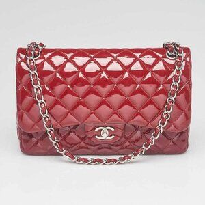 Chanel Red Quilted Patent Leather Classic Jumbo Double Flap Bag